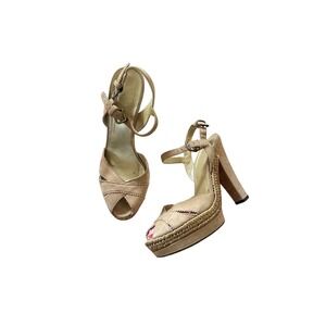 Stuart Weitzman Beige Suede Espadrille Platform‎ Heels Women's Size 8.5M